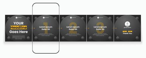 Black carousel social media template minimalist design for linkedin carousel banner or editable social media carousel post template set or microblog templates for Instagram social media posts. vector