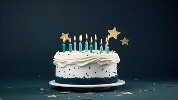 Elegant White Birthday Drip Cake with Teal Ganache Star Topper photo