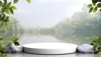 Elegant White Stone Podium Cosmetic Display Stand for Product Presentations photo