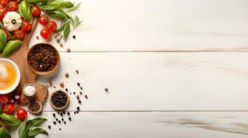 Fresh Vegan Ingredients for Delicious Homemade Pizza on White Wooden Table photo