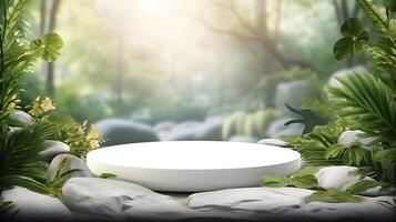 Elegant White Stone Podium Cosmetic Display Stand for Product Showcase photo
