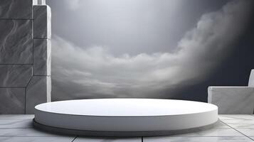Elegant White Stone Podium Cosmetic Display Stand for Product Presentation photo