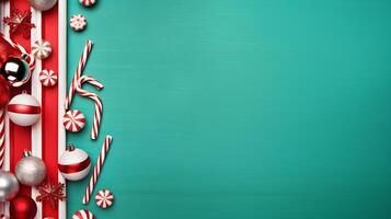 Vintage Christmas Postcard Design with Striped Red and White Pattern for Festive Greetings and Wishes photo
