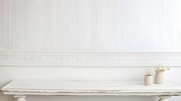Vintage Charm on a White Canvas - Retro Table Setting with Copyspace on Wooden Background photo