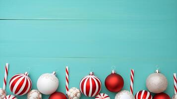 Nostalgic Vintage Christmas Postcard with Striped Red and White Design photo