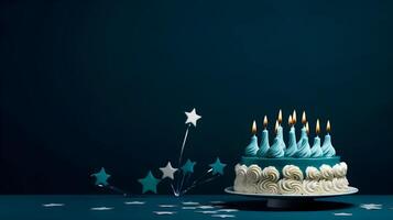 Elegant White Birthday Drip Cake with Teal Ganache Star Topper for Celebrations and Parties photo