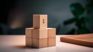 Successful Business Concept Wooden Block with Approved Document Icon on Desk photo