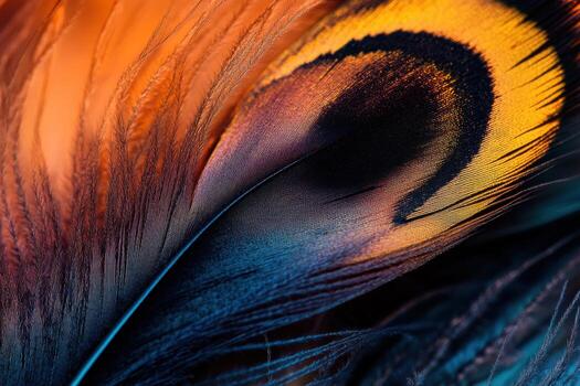 Stunning close-up of vibrant peacock feather showcasing intricate colors and patterns photo