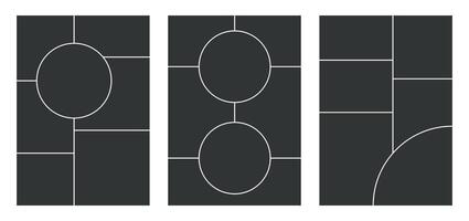 Grid template for photo collage. mood board. Page with frames. Simple layout mosiac with roundes. Gray at the white background. vector