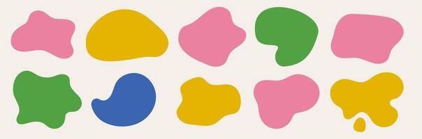A set of abstract simple rounded liquid blob shapes. contemporary illustration. Irregular design bright elements on beige background vector
