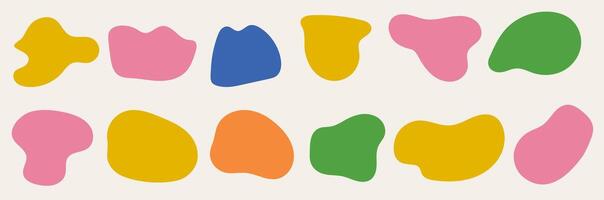 A set of abstract bounded rounded liquid blob shapes. contemporary illustration. Irregular design elements on beige background vector