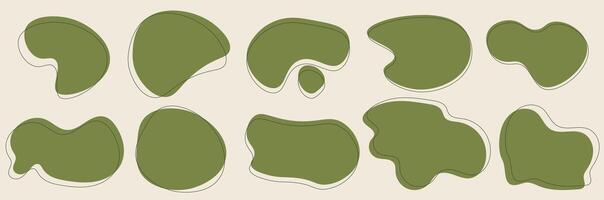 A set of abstract green rounded liquid blob shapes. Irregular random fluid design figures rounded elements. trendy illustration with thin lines as a vector