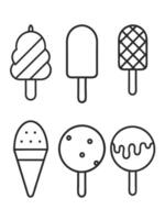 Ice Cream Icons Set with Minimalist Outline for Line Art Drawings vector