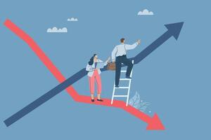 Changing strategies or adjusting business investments, The shift from downturn to a rising stock market recovery concept, Businessmen or investors avoid the down arrow and turn to the up arrow. vector