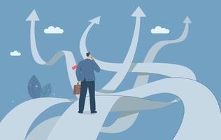 Business decisions or choices, Finding the right direction, Business opportunities or paths to success, Using vision to decide the path ahead, Businessman are choosing a business path. . vector