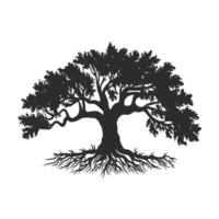 A detailed silhouette of a majestic tree with sprawling branches and deep, intricate roots vector