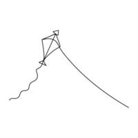 Continuous one line drawing of outline illustration kite flying vector