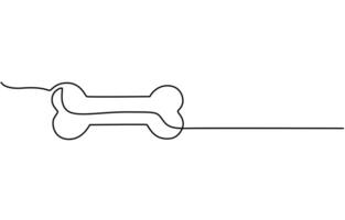 Dog bone continuous one line drawing of isolated outline vector