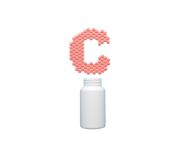 3d esvaziar branco comprimido garrafa com c texto fez do arredondado Vitamina c comprimidos 3d ilustração png