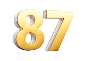 3D Golden Shiny Number 87 Eighty Seven With Silver Outline 3D Illustration png