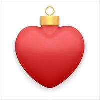 Realistic red matte passion Christmas bauble heart shape with golden luxury loop for hanging vector