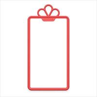 Realistic red rectangle gift box frame smartphone screen empty copy space for holiday advertising vector