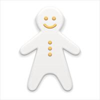 Smiling white glossy gingerbread man decorated by golden premium design elements realistic vector