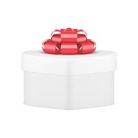 White closed gift box heart shape with red bow elegant container 3d icon realistic vector