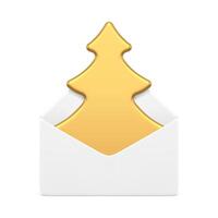Christmas tree invitation message festive spruce mail envelope 3d icon realistic illustration vector