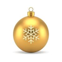 Christmas luxury toy ball golden decor element with snowflake ornament loop 3d icon realistic vector