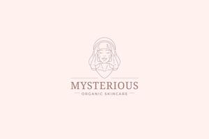 Elegant feminine woman with hands line art logo design template illustration vector