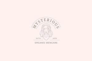 Gentle woman bust with hands elegant minimalist line art logo design template vector