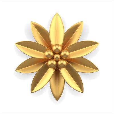 Realistic golden flower with petals and ball center decorative 3d template top view