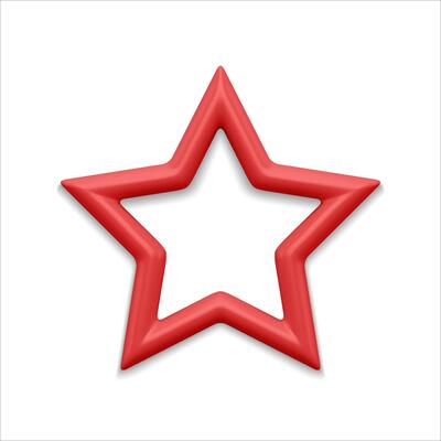 Red realistic five pointed star 3d illustration