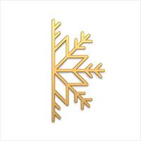 Realistic golden snowflake vertical half with angled glossy metallic surface 3d template vector