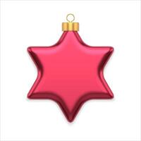 Classic bright red metallic gloss six pointed star Xmas fir tree toy with hanging loop 3d vector