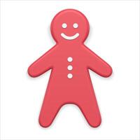 Realistic adorable funny gingerbread character red metallic glossy Xmas toy white elements vector