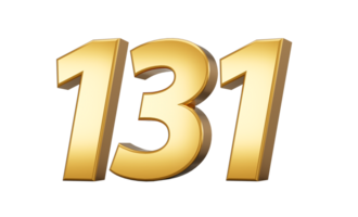 3d number 131 one hundred thirty one Gold text 3d illustration png