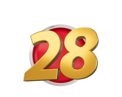 Gold Number 28 Gold Number Twenty Eight On Rounded Red Icon, 3d illustration png