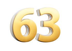 3D Golden Shiny Number 63 Sixty Three With Silver Outline 3D Illustration png