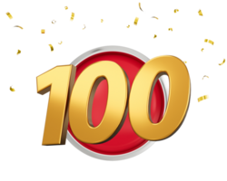 Gold Number 100 Gold Number Hundred On Rounded Red Icon with Particles, 3d illustration png