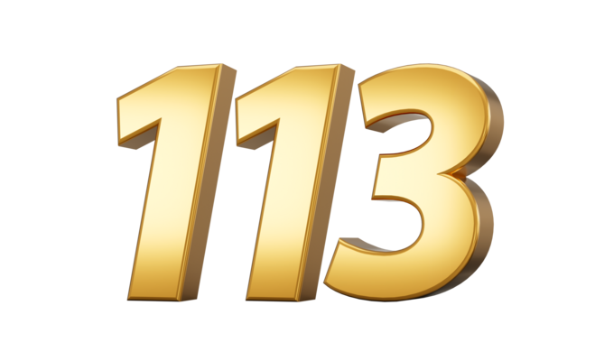 はくとん No.1273、1276、1279、1281、1283、1287 3d number 113 one hundred thirteen Gold text 3d illustration