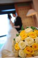 Bride and groom in the background photo