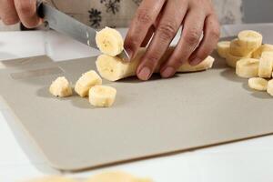 Close Up Slicing Banana photo