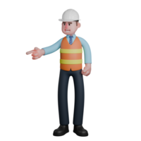 3D Animation Architect. An Architect stands with his right hand pointing in a certain direction and his left hand slightly bent upwards while making a fist. Male Project Manager png