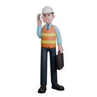 Professional 3D Architect. An Architect stands with his left hand holding a briefcase while his right hand holds a cellphone placed in front of his ear. Male Design Expert png