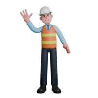 Professional 3D Male Architect. An Architect stands with his right hand raised as if greeting. Design Character png