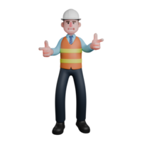 3D Cartoon Male Architect. An Architect standing with both hands forming a gun pointing in a certain direction. Professional png