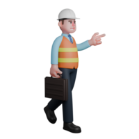 Animated Professional Architect. An Architect walks carrying a briefcase in his right hand while his left hand points in a certain direction. 3D Male png