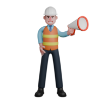 Male Architect in Design 3D. An architect stands with his left hand carrying a loudspeaker while his right hand is on his waist. Professional png